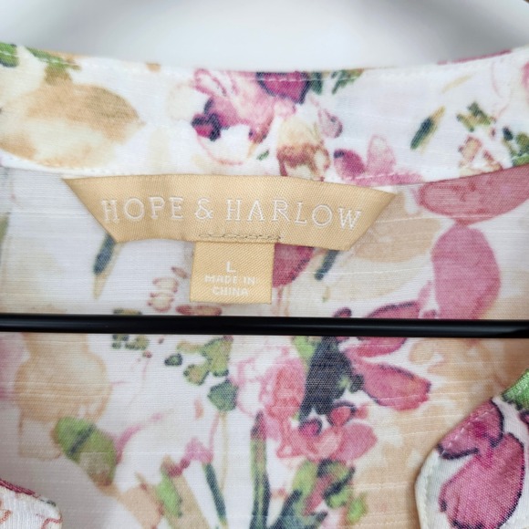 Pink‎ Floral Watercolor Blouse Top Large Lace Cottage Boho Indie Garden Bloom - Picture 4 of 9